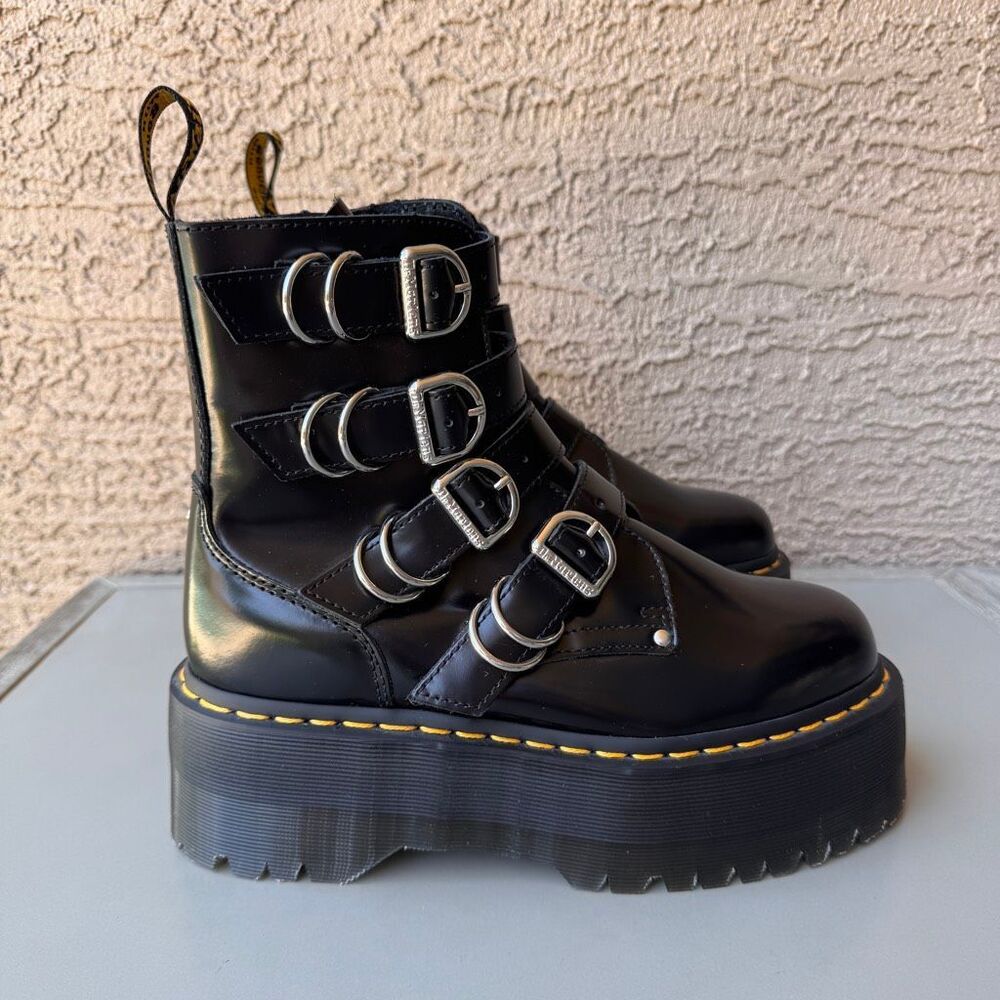 Dr. Martens Jadon Max Hardware HDW Platform Boots Womens 8 Straps Buckles Black - Picture 3 of 16